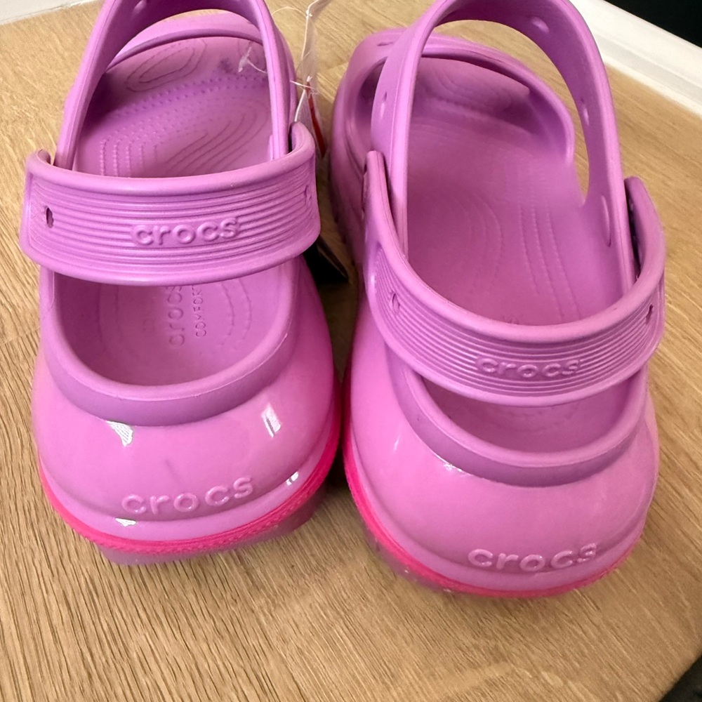 CROCS Platform Slide Sandals in Bright Pink and Lavender - Picture 3 of 5